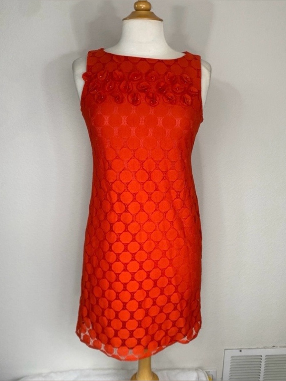 Peck & Peck Women Red Orange Lace Sleeveless Sheath Dress Classic Coastal Size 6
